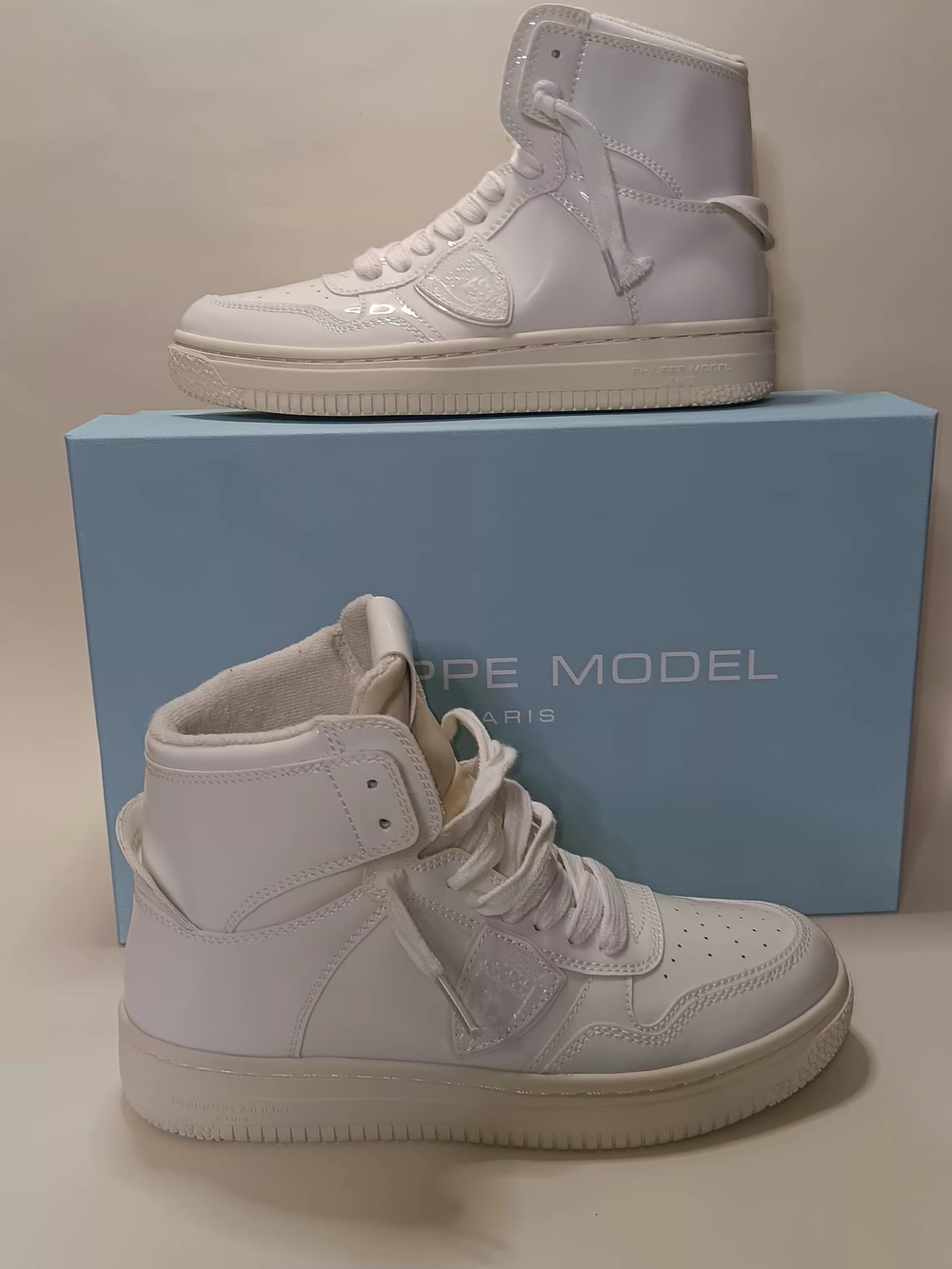 Philippe Model Women’s High-Top Sneakers in White Patent Leather